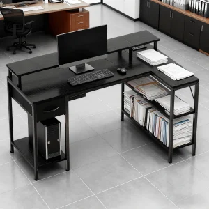 39 Inch L Shaped Gaming Desk with Power Strip