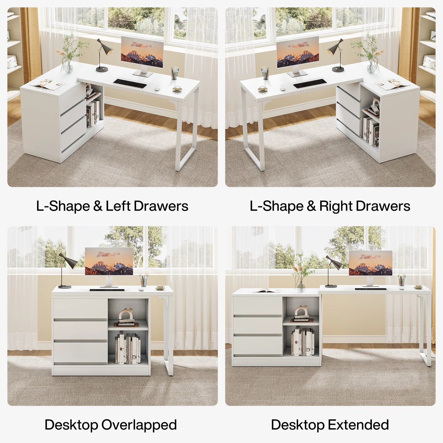 L-Shaped Computer Desk with Drawers & Shelves - Image 2