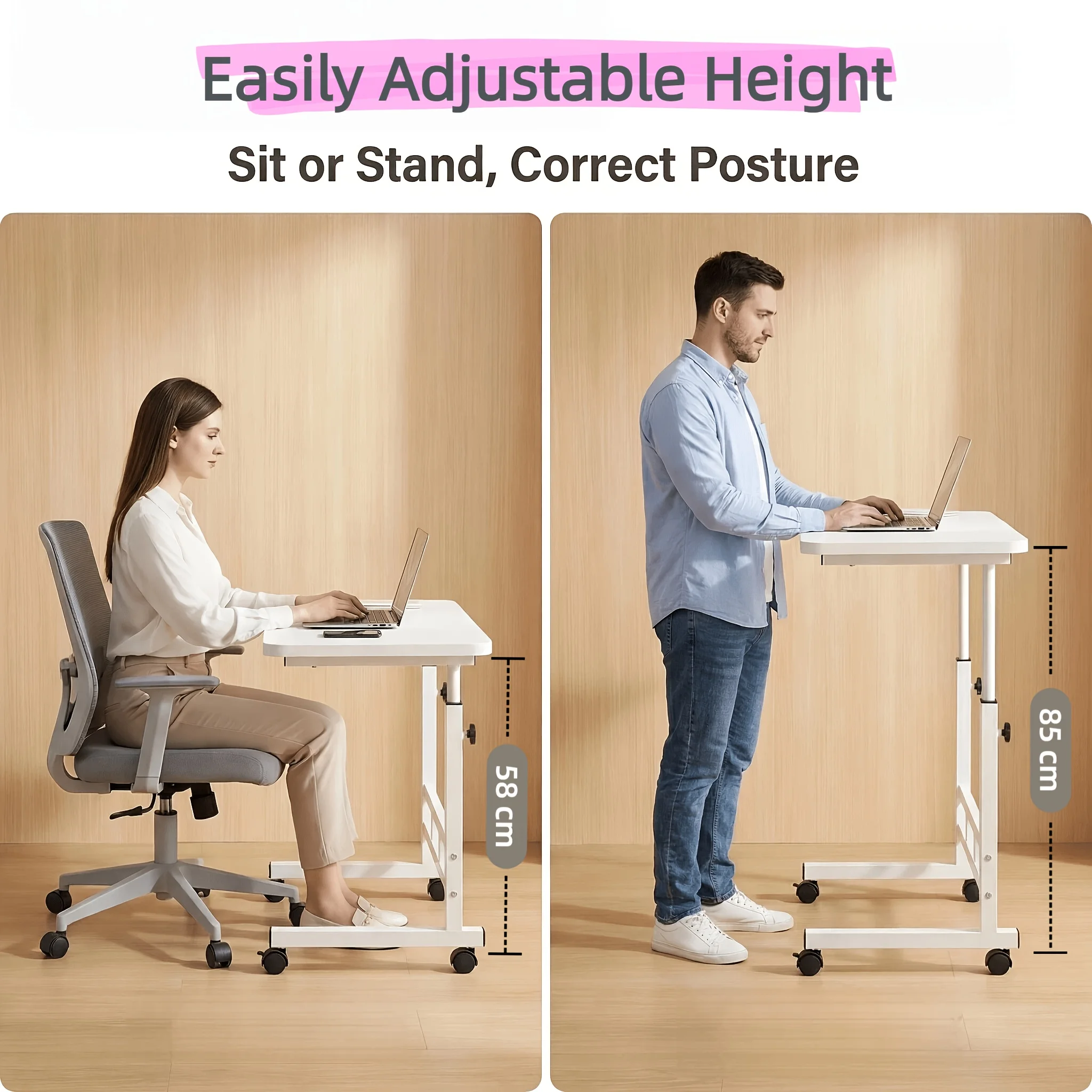 Adjustable Height Mobile Laptop Desk with Wheels - Image 5