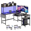 67" L-Shaped Gaming Desk with LED Lights & Storage - Thumbnail Image 3