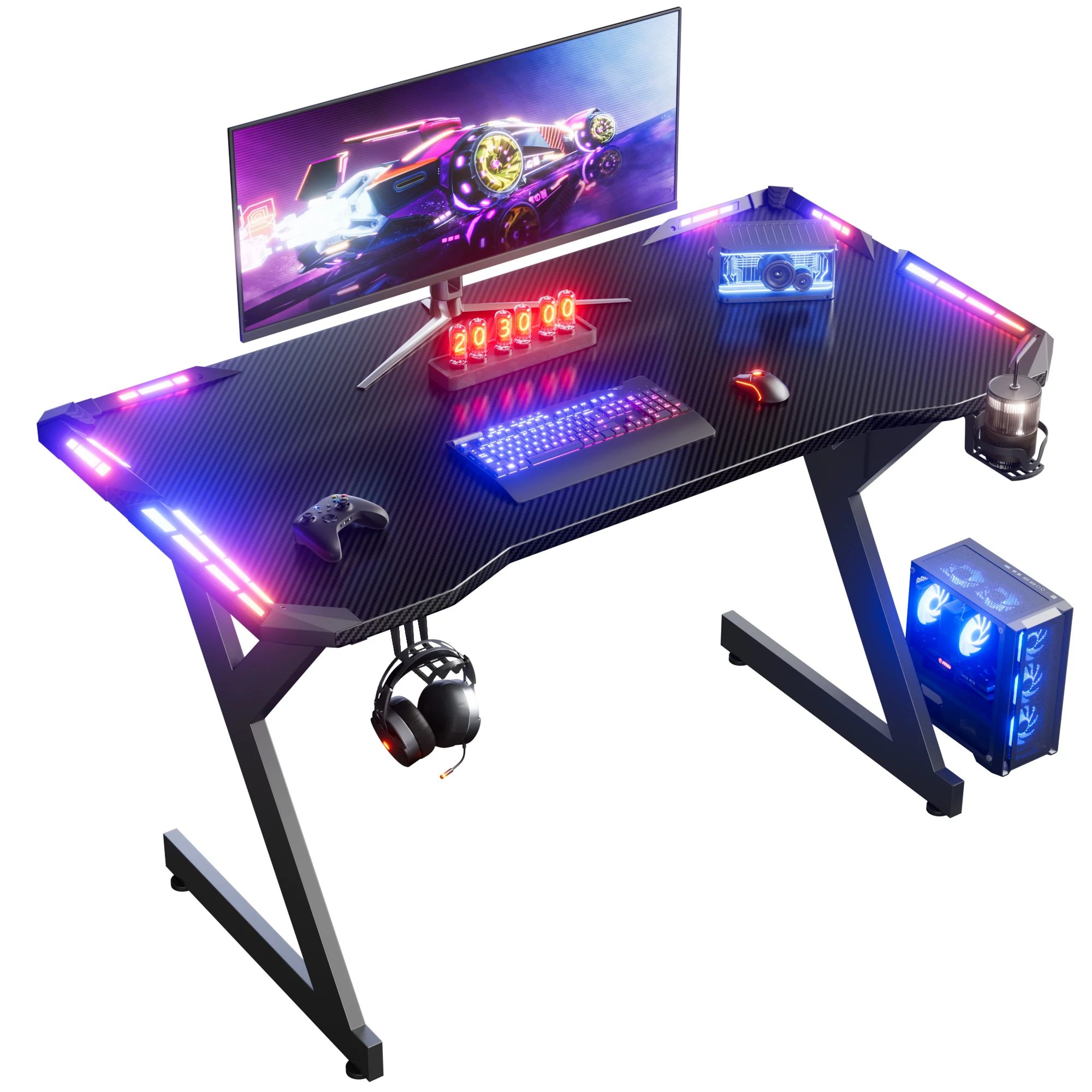 Y Shaped Gaming Desk with RGB LED Lights - Image 1