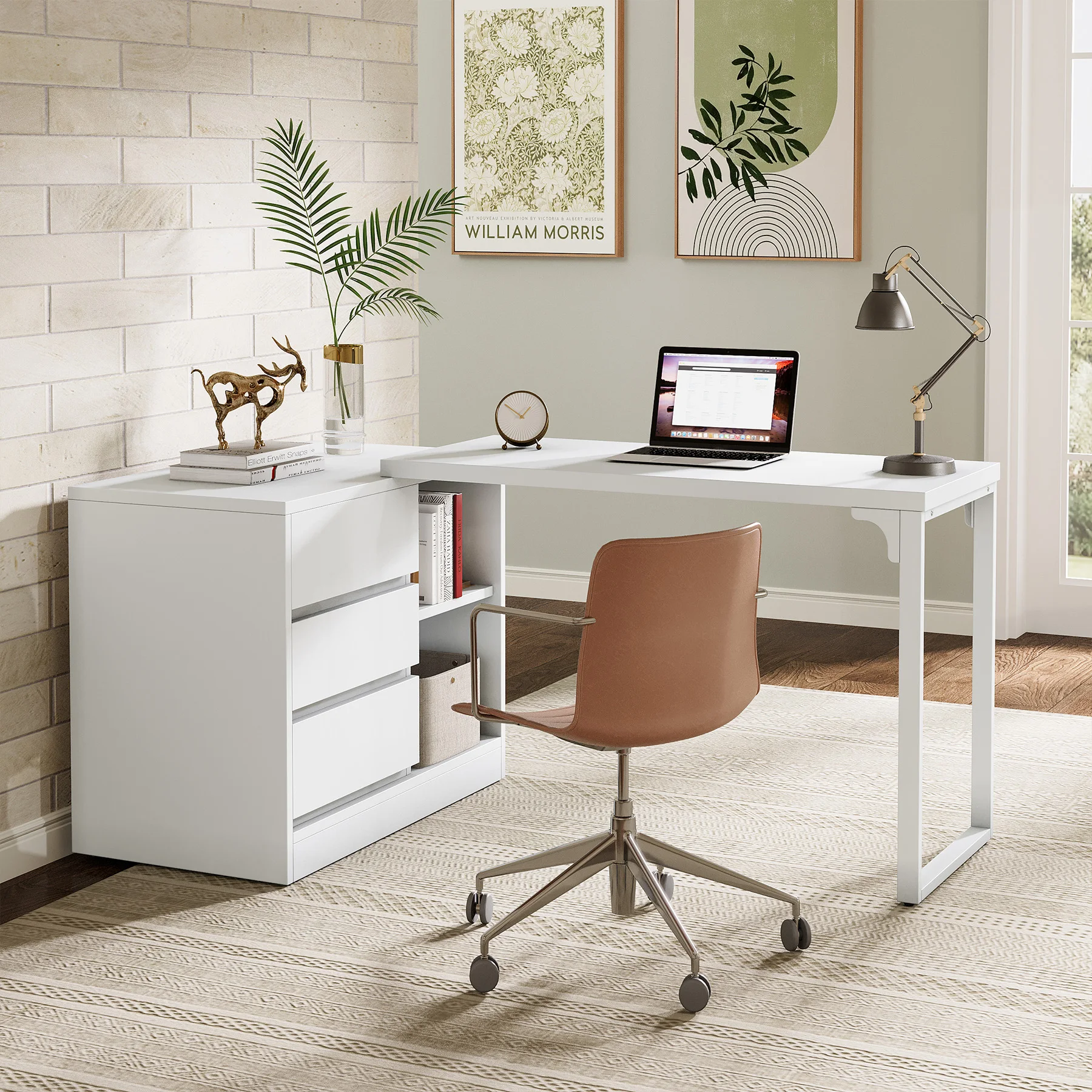 L-Shaped Computer Desk with Drawers & Shelves - Image 1