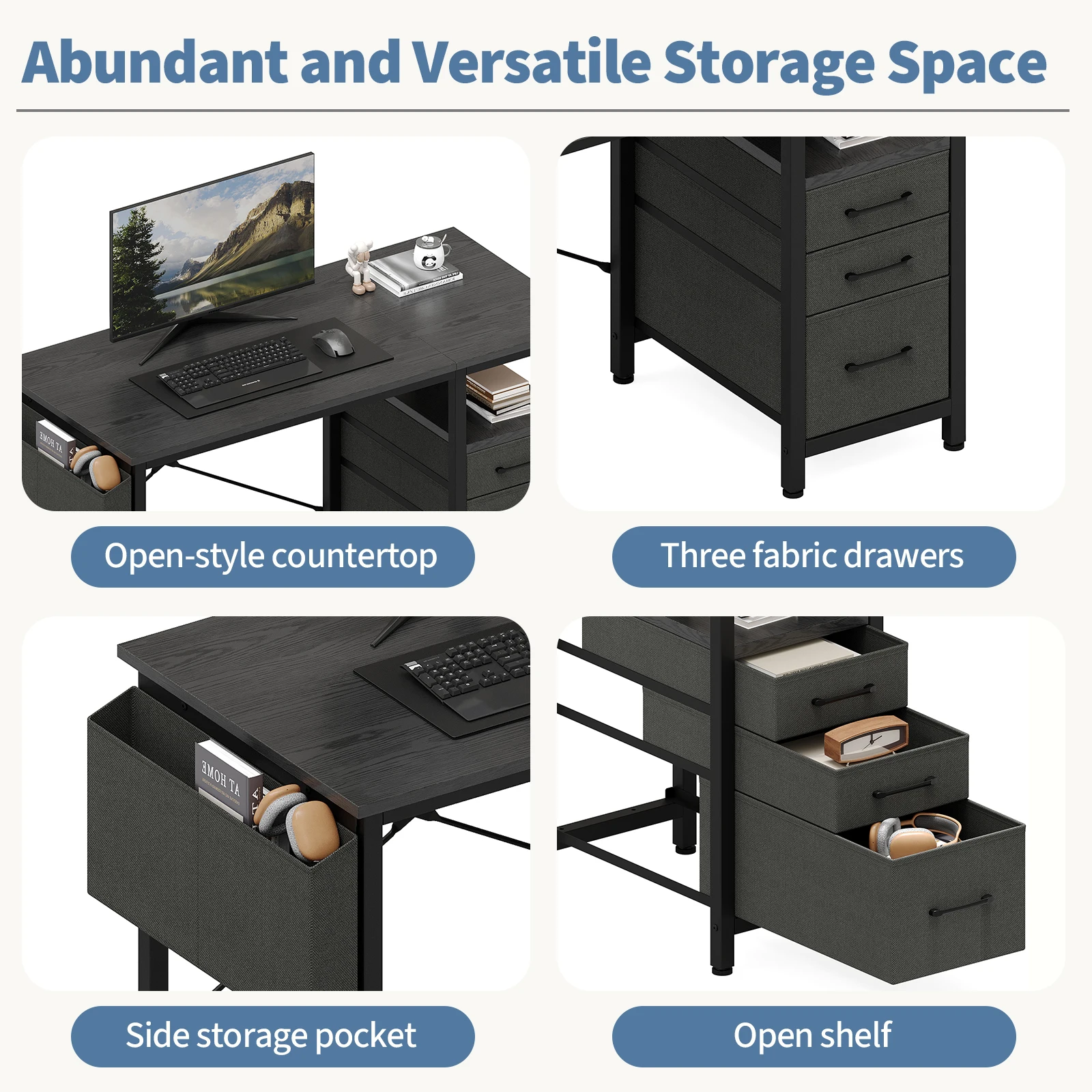 40" Computer Desk with 3 Drawers & Side Pocket - Image 3