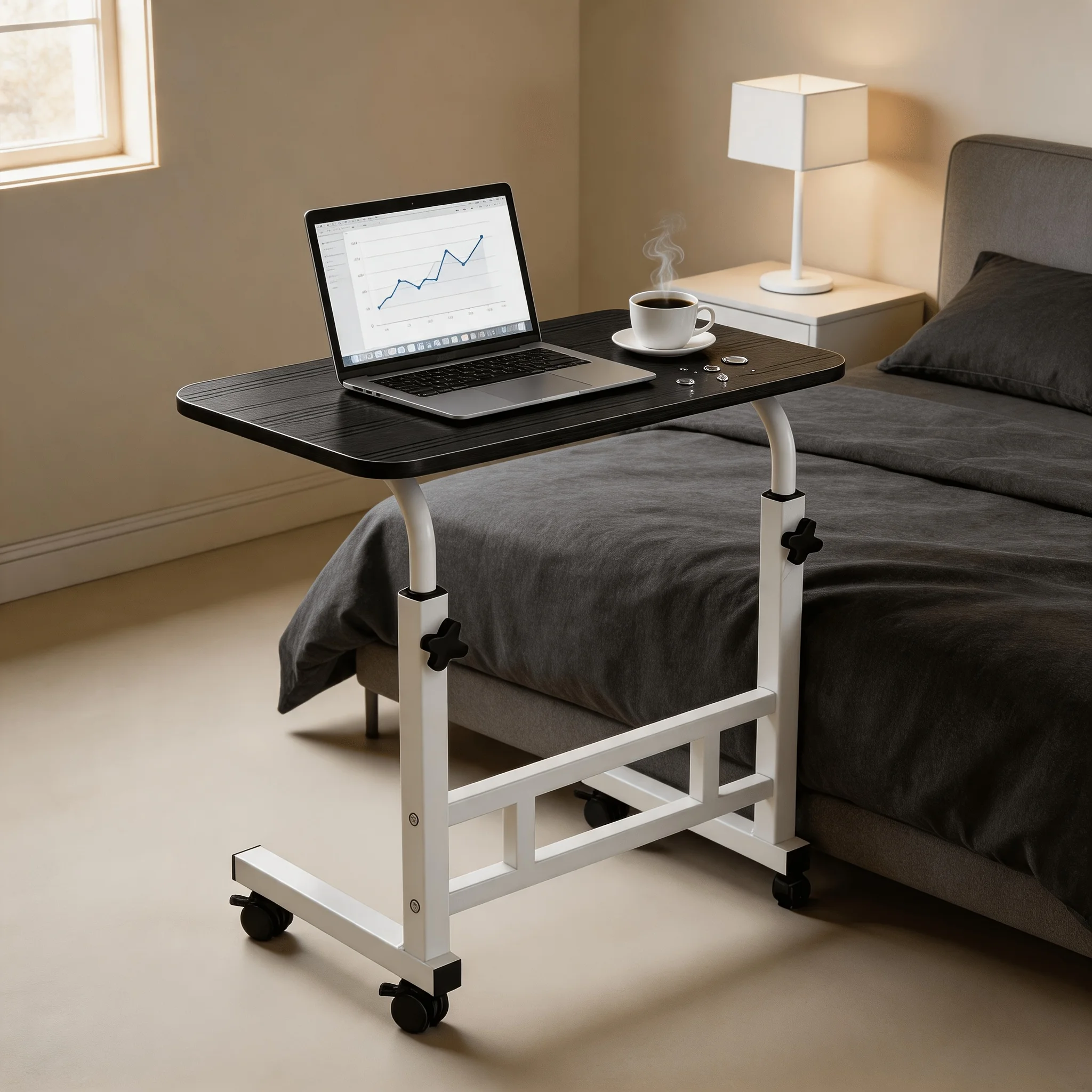 Adjustable Height Mobile Laptop Desk with Wheels - Image 1