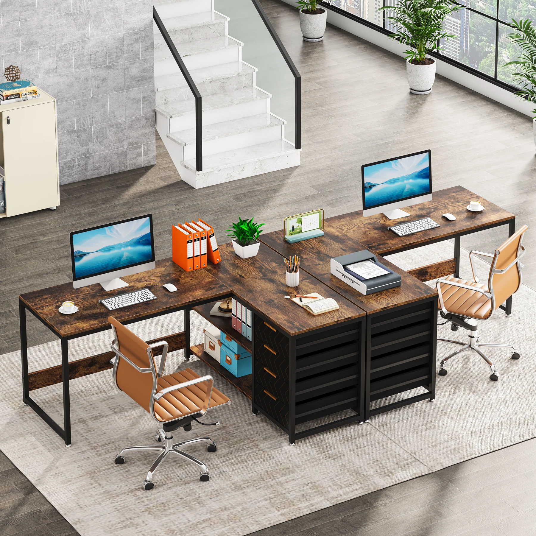 L Shaped Computer Desk with Storage Drawers - Image 1
