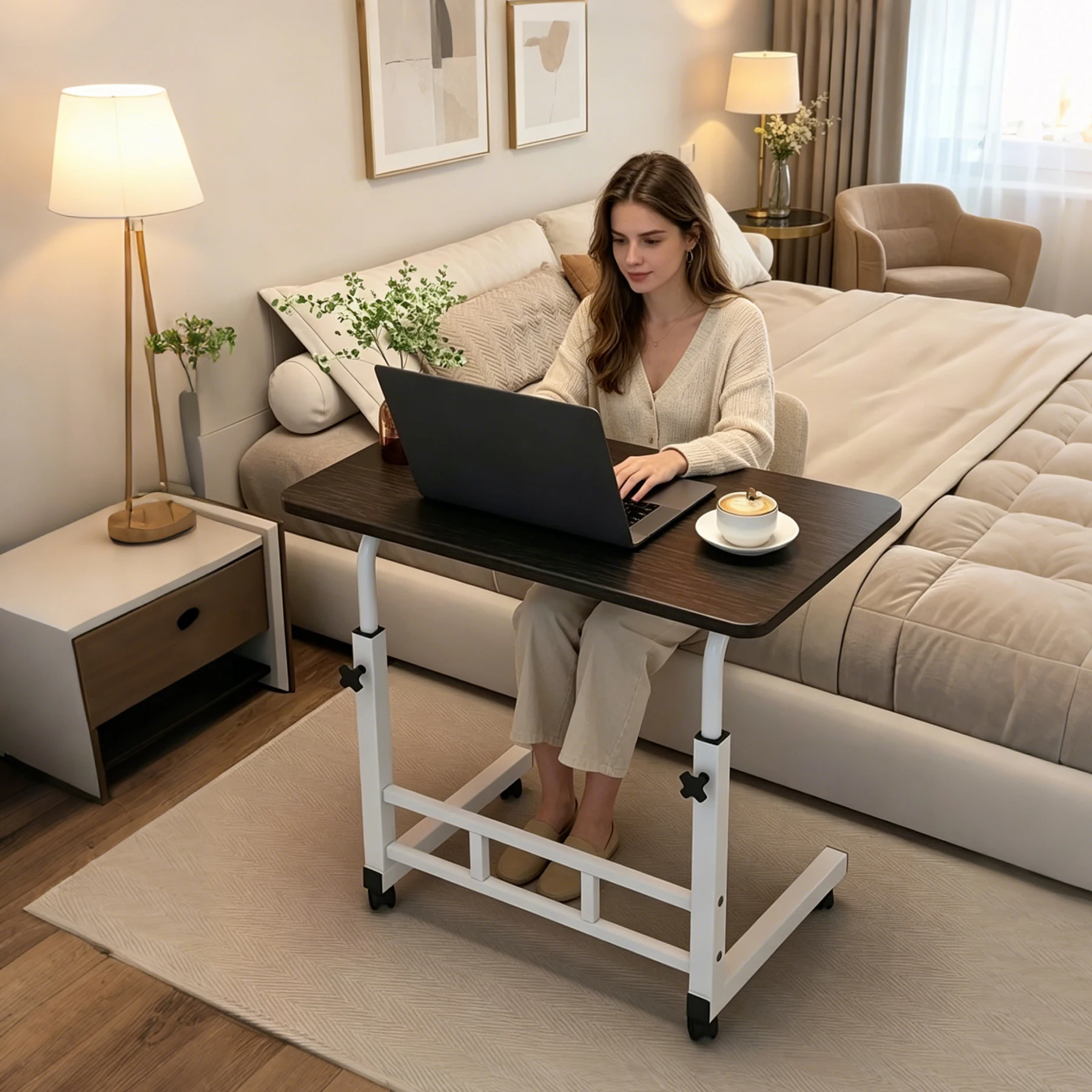 Adjustable Height Mobile Laptop Desk with Wheels - Image 3