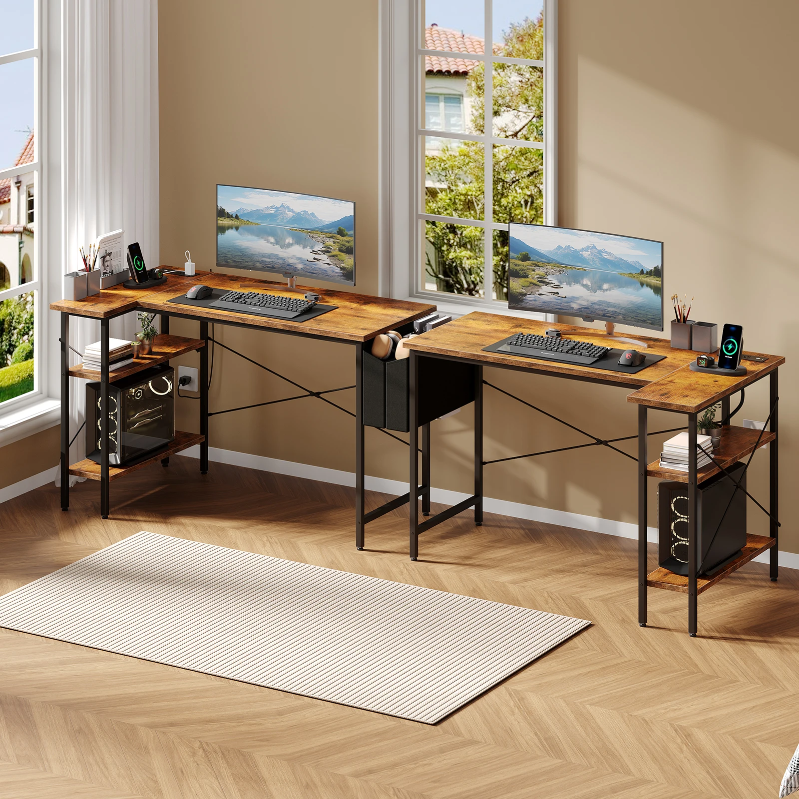 39 Inch L Shaped Gaming Desk with Power Strip - Image 2