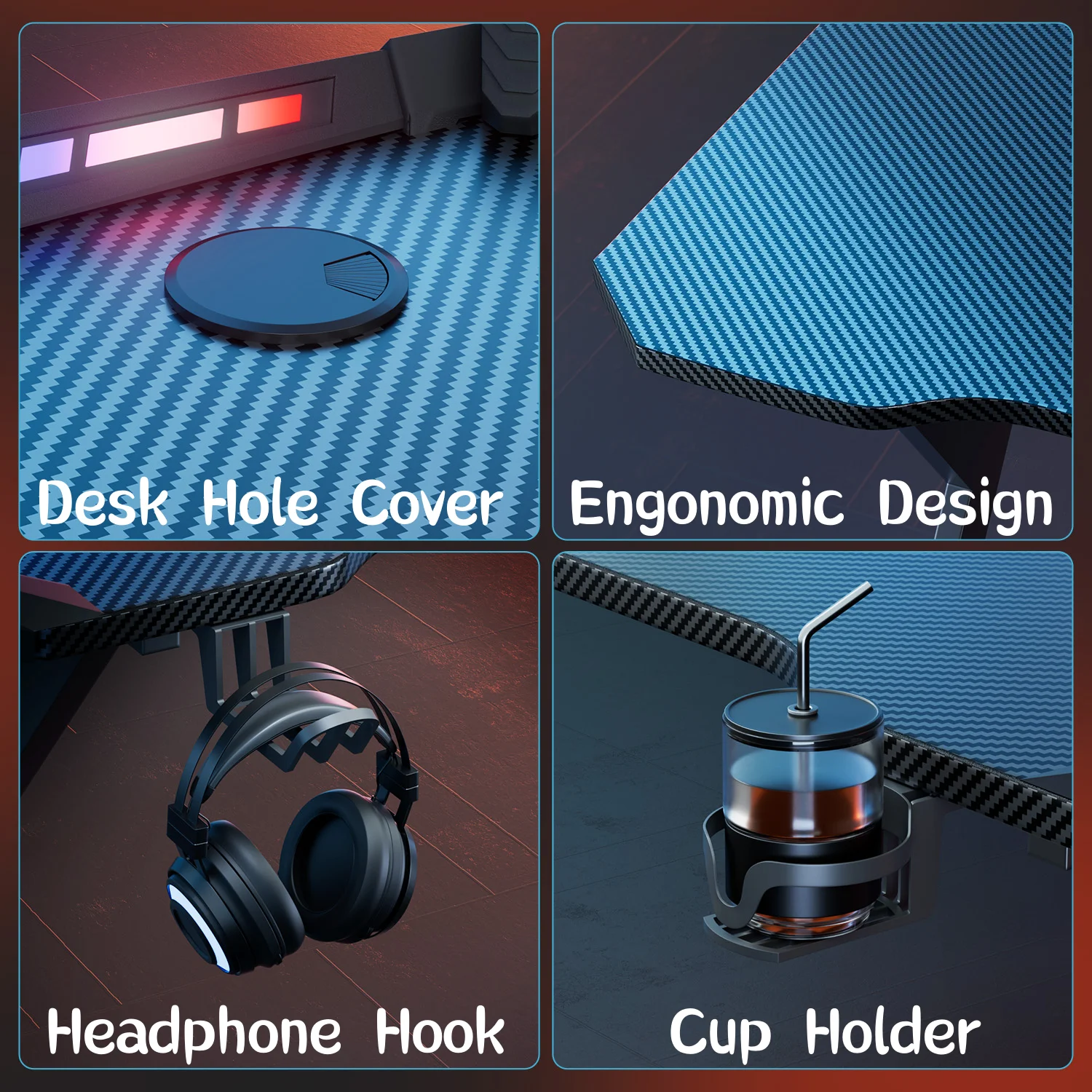 Y Shaped Gaming Desk with RGB LED Lights - Image 4